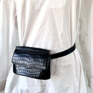 Rebecca Minkoff Belt Bag Leather Crocodile Embossed Black Mini Bag Sz Small NWOT
